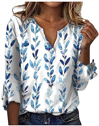 TIMEMEAN Chemise Western Country Tops Femmes Le Chemisier Top en Dentelle Chemisiers à Manches 3/4 Chemisier Femme en Satin Chemise Blanche Femmes Blouse Chemisier Et Blouse Femme Tops Et Chemisiers