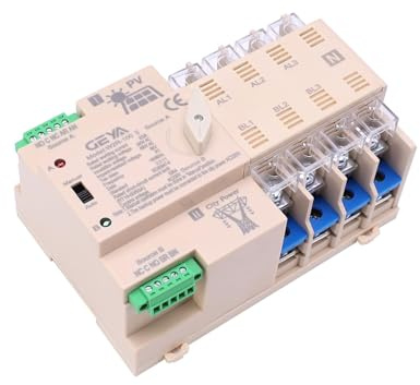 GEYA Commutateur de transfert automatique d’énergie solaire sur réseau rail de guidage 4P 63A 220VAC De l’alimentation du système photovoltaïque à l’énergie de la ville (ATS-4P-63A-220V-SOLAIRE)