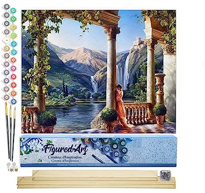 Figured'Art Malen Nach Zahlen Erwachsene Mit Rahmen Göttin am Rande des Wassers - Paint by Numbers Basteln DIY Bastelset 40x50cm Mit Keilrahmen (nicht gespannt)