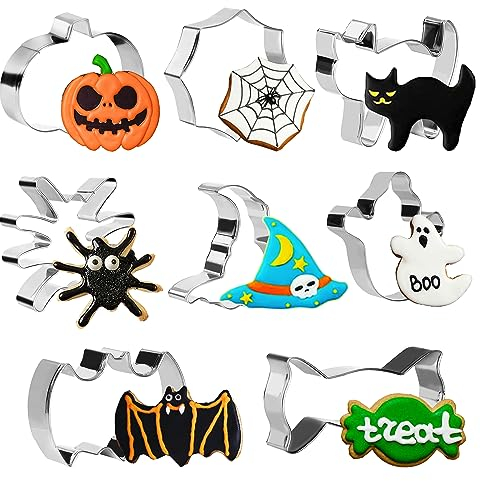 Halloween Ausstechform, 8 stück Halloween Keksschneider - Kürbis, Fledermaus, Geist, Katze, Hexenhut, Spinne, Edelstahl Halloween Edelstahl Ausstecher für Party Kinder Backen