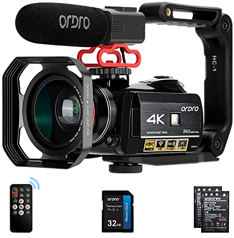 ORDRO AC3 4K Videocamera Vlogging Camera per YouTube HD Video Camera 1080P 60fps IR Night Vision Wi-Fi Camera Registratore Digitale Videocamera con Microphone Wide Angle Lens Portatile Stabiliser
