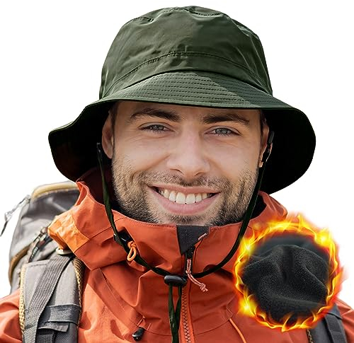 Comhats Bonnet d'hiver unisexe imperméable avec doublure en polaire chaude - Chapeaux de pluie pour hommes et femmes - Réglable - Pliable - Coupe-vent, Vert (560), XL-XXL