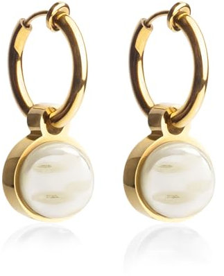 Clip Ohrringe mit Anhänger • Gold Ohrclips aus Edelstahl 18k vergoldet • mit Charm in beige zum Wechseln • nachhaltig & handgemacht • MIX AND MATCH • Ø 14 mm