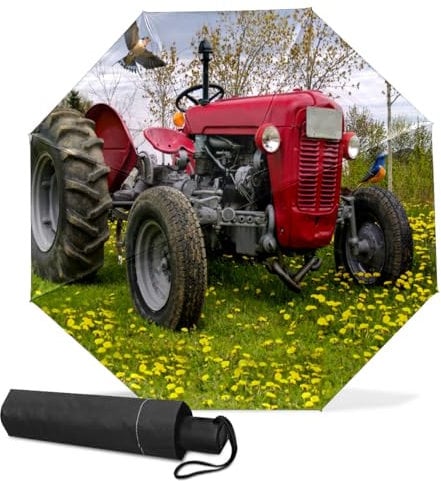 GISPOG Automatischer Faltschirm, Traktor, wasserdicht, kompakt, Sonnen- und Regenschirm, Reise-Regenschirme für Damen und Herren, einfarbig, Einheitsgröße
