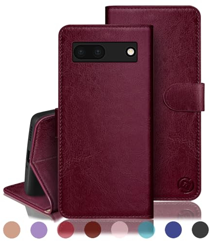 RingPi für Google Pixel 7A Handy Hülle PU Leder[RFID Schutz] Handyhülle Lederhülle Klapphülle Kartenfach Stoßfeste Schutzhülle Leather Flip Cover für Pixel 7A Wallet Phone Case,Rotwein