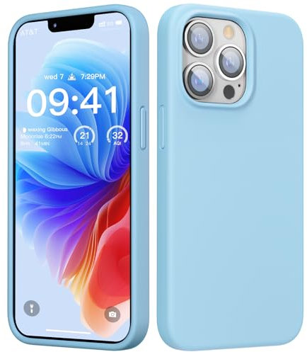GOODVISH Liquid Silicone Case Designed for iPhone 13 Pro Case, Shockproof Gel Rubber Phone Case with [Anti-Scratch] Soft Microfiber Lining 4 Layers Thickened Cover 6.1 inch, Azure Blue