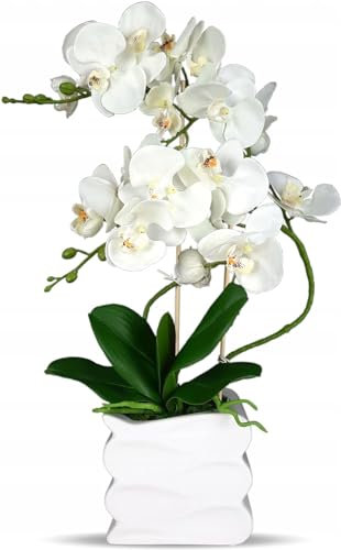 Künstliche Orchidee | Künstliche Blumen | Orchidee in einem silbernen Topf (Weiss)