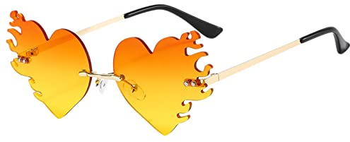 Flammen Sonnenbrillen Herz Rahmenlose Form Brillen Unisex Retro Herzförmige Mode Vintage Punk-Stil Sonnenbrille für Damen Herren, Herz Sonnenbrille Hippie Stil, Rave Brille (Z09, One Size)