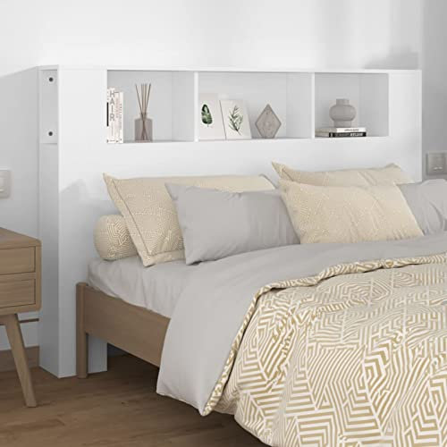 Rantry Kopfteil mit Ablagen Kopfteil-Regal Wand-Kopfteil Kopfenden mit 5 Fächer Bücherregal-Kopfteil für Bett Bettgestell Schlafzimmer Weiß 160x18,5x104,5 cm