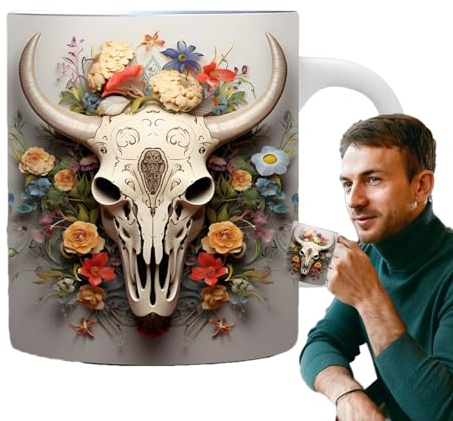 3D-Kuh-Kaffeetasse, Kuhschädel-Tasse | Kuhschädel Keramik Kaffeetasse | Einzigartiger 3D-Tee- und Kaffeebecher, origineller Getränkebecher zum Trinken von Wasser und heißem