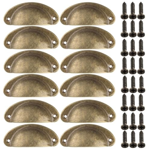 Mokife Schrankgriffe Messing Antik, 12 Stück Muschelgriffe Metall Garderobe Griffe mit Schrauben Möbel Knopfgriff für Kommode Schränke Schublade Küchenschränke Tür