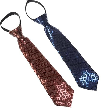 NiceYnn Lot de 2 Cravate Pré-nouée en Paillette pour Homme Brillant Ajustable Zippé pour Danse Magie Spectacle Performance Costume Marron/Bleu