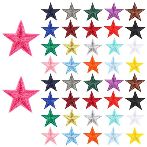 Oruola 42pcs Iron On Stars for Clothes,Colorful Stars Vintage Patches,Mini 5 Star Embroidered Patch,Star Iron On Patches for Clothing Jackets Backpack Repairing Decorations