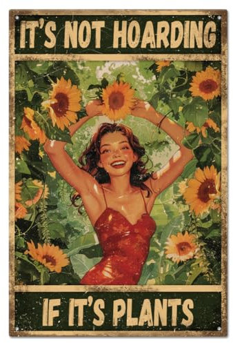 GLOBLELAND Es Ist Kein Horten Wenn Es Pflanzen Sind Vintage Sonnenblumenfrau Metall Blechschild Dame In Rot Blechschild 12x8 Zoll/30x20cm Kunsttafel Poster Wanddekoration Für Zuhause Club Café