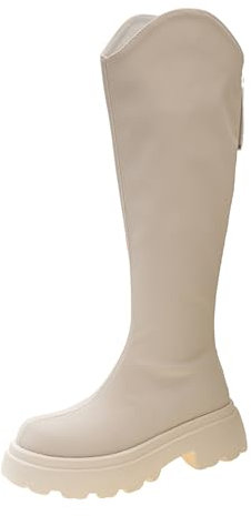 Stivali sopra il ginocchio, da donna, in pelle, da cowboy, da donna, invernali, da lavoro, da lavoro, da lavoro, bianco, 37 EU