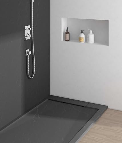 Supreme 1800 x 800mm Black Stone Resin Ultra-Slim 25mm Rectangular Shower Tray, Concealed Waste