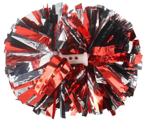 Hooshing 2 x rote und schwarze und silberfarbene Pompons, Cheerleader-Pompons für Cheerleader, Cheerleader-Bommeln für Cheer Squad, Teamsport, Performance-Training