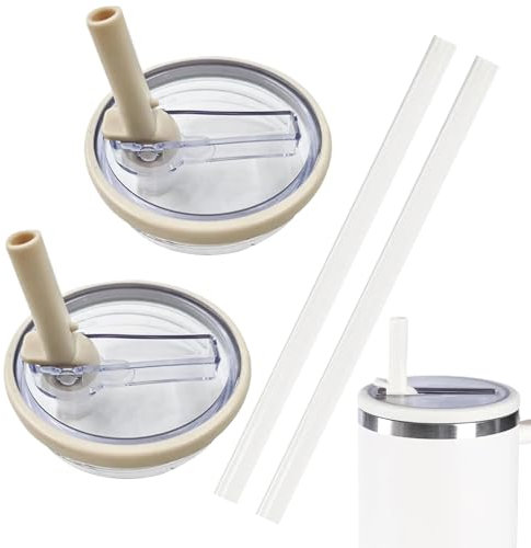 NEERIX 2 Pack 40 OZ Tumbler Lids Replacement Cup Flip Straw Tumbler Lid,Clear Replacement Lids Fit for Stanley Travel Tumbler, Spill Proof Tumbler Covers for Stanley Cup Accessories（White）