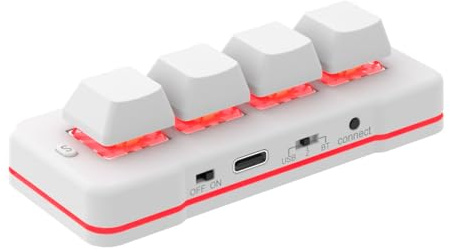 4 Key Mini Keypad USB Wired & BT Wireless Mini Keyboard Customized Programmable Computer Keyboard Mouse for Video Game Control Office Work Sheet Music Page Turner HID (White)