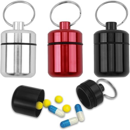 3 Stück Pillendose Schlüsselanhänger Tablettendose Mini mit Schlüsselanhänger Tablettenbox Pillendose Klein für Unterwegs Pillenbox Tagemedikamentenbox Medizin Pillendosen für Reise Camping Angeln