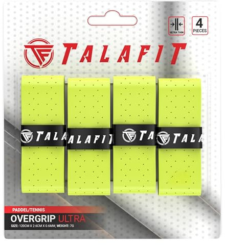 TALAFIT OverGrips Padel Ultra ADHERENTES - Grip Padel Modelo Pro - Empuñadura Pala Padel - Overgrip Pádel Perforados - - Grip Tenis - Accesorios Padel - Máximo Agarre… (Amarillo x4)