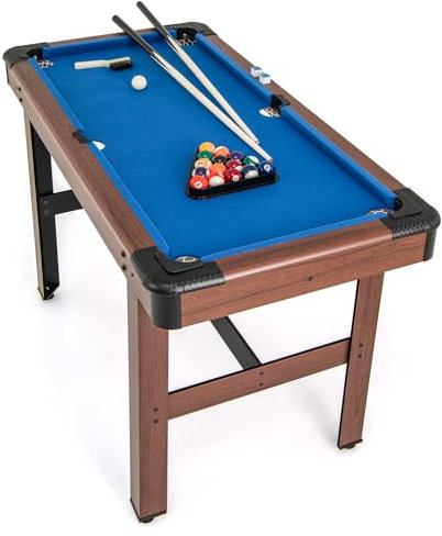 HOMASIS Billard, Mini Billard en Bois avec 16 Boules de Billard, 2 queues, 2 craies, Triangle, Brosse, Set de Billard pour la Maison, Le Bar, Les Enfants et Les Adultes, 122 x 61 x 76cm (Bleu)