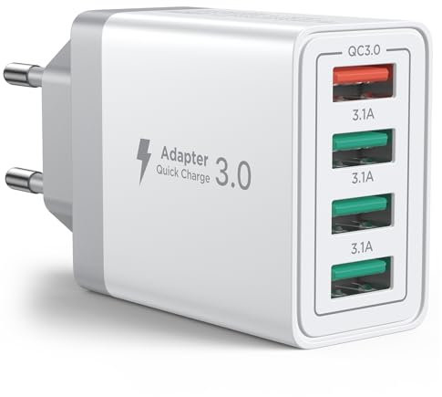 USB Ladegerät, 4-Port USB Adapter 33W Netzteil mit QC 3.0 Schnellladegerät Mehrfach USB Stecker für iPhone 16 15 14 13 12 11 X 8 7 6, Samsung, Smartwatch, Handy Schnellladen Ladeladapter Ladestecker