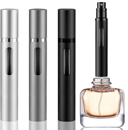 DIOHIO 10ml Perfume Atomizer Travel Refillable, 3PCS Perfume Travel Refillable Bottle,Bottom-Filling Fragrances Perfumes Bottle,Mini Cologne Dispenser,Portable Sprayer（Black-Grey-Silver）