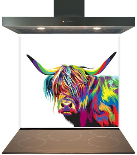Kitchen Glass Splashback Heat Resistant Toughened Glass - Funky Cow Design - 60cm (w) x 50cm (h)
