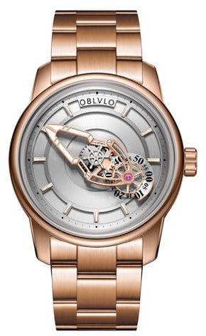 OBLVLO Luxus Spacecraft Edelstahl Automatikuhr für Herren Super Leuchtendes Lederband Mechanische Klassische Uhren JM-SP, Jm-space-pwws, Modern