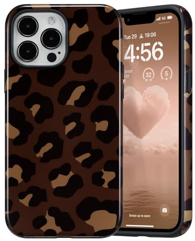 DEFBSC for iPhone 13 Pro Case Cute Hybrid, Leopard/Glossy | Brown Leopard Print,Aesthetic Trendy Pattern for Women Girls,Slim Durable Bumper Shockproof Hard Back Phone Cover