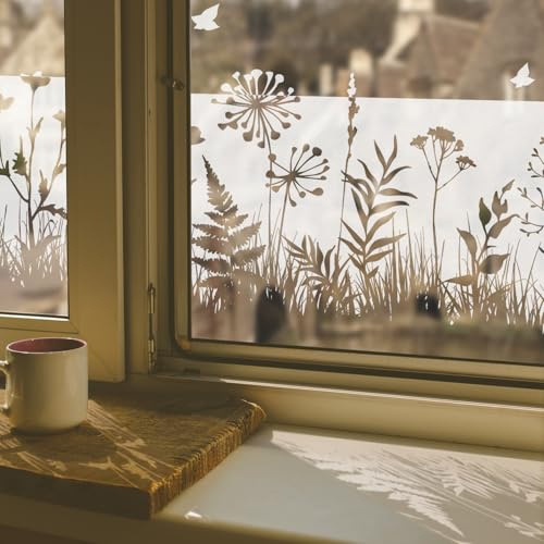 ChicSkin Butterflies and Vanilla Fensterfolie Blickdicht 39x150cm | Sichtschutzfolie fenster, Wiederverwendbar Geeignet für Wohnzimmer, Küche, Schlafzimmer, Bad, Büro statische fensterfolie