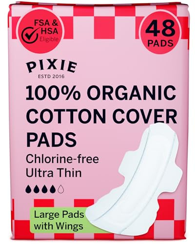Pixie Ultra-Dünne Lange Bio-Baumwollbinden mit Flügeln – Komfortabler, auslaufsicherer Schutz für den Alltag – Hypoallergen, unparfümiert & atmungsaktiv – 48 Stück