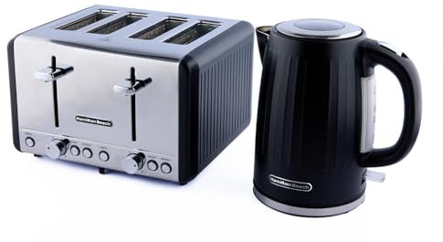 Hamilton Beach Kettle and Toaster Set, Harmony, Electric Kettle 1.7L, Wide Slot Toaster 4 Slice, Boil Dry Protection, 6 Variable Browning Levels, Espresso - HBHARME