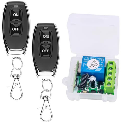 WIYETY 12 V mando a distancia interruptor: relé inalámbrico, interruptor inalámbrico de 433 mhz con 2 transmisores, contactos sin potencial relé controlador para cerraduras de puerta enrollable, luces