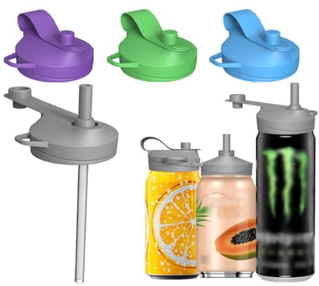 4 Stück Dosendeckel mit Strohhalm, Getränkedosen Verschluss mit 2 Einziehbar Strohhalm, Auslaufsichere Dosenverschluss Getränkedosen Deckel, Wiederverwendbare Dosenverschluss für Dosen Cola Soda Biere