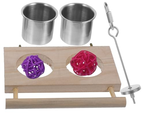 UTHCLO Papagei Futternapf Satz Mit Edelstahlhalter Und Holzclip Multifunktionale Vogel Futterstation Für Käfig Hängender Vogelfutternapf Mit Obsthalter Und Spielball Für Kaninchen Und Hamster