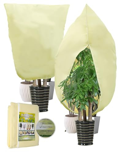 LAOYE 2 PCS Winterschutz für Kübelpflanzen Außen 180 * 120cm 80g/㎡ Wintervlies für Frostschutz Pflanzenschutzhaube Olivenbaum Palmen mit Reißverschluss Zugband Reißverschluss Wiederverwendbar