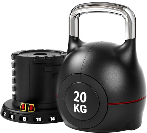 LIFERUN 7-in-1 Adjustable Kettlebell, 10/20kg Quick Adjust Weights | Die-Cast Aluminum and ABS Material, Safety Lock, Space-Saving, for Full-Body Workouts, Cross-Training, Compact Home Gyms