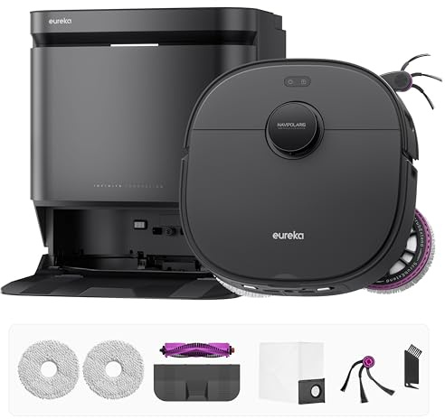 Eureka J15 MAX Ultra - Robot Aspirador automático Todo en uno, 22,000 Pa, succión 80.0 °C, Lavado con Agua Caliente a 55.0 °C, Bandeja Base autolimpiante de Secado al Aire Caliente, mopa de Brazo