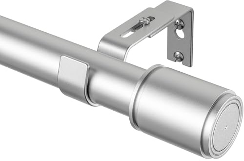 PeSenp Gardinenstange Silber 76-325 cm, 25 mm Durchmesser Vorhangstange Ausziehbar mit Halterung, Extralange Gardinenstange für Schlafzimmer, Wohnzimmer, Robustes Matt Metall