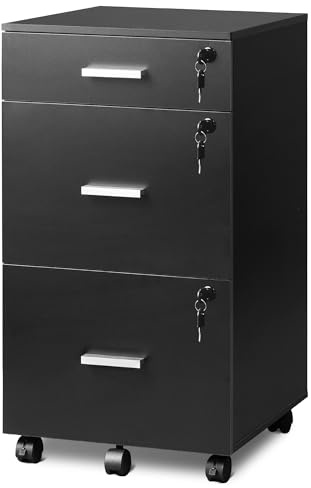 DEVAISE 3 Drawers Filing Cabinet, Lockable File Cabinet, Under Desk Drawers with Storage, Wood Fits Letter / A4 Size for Home Office, Carbon Black
