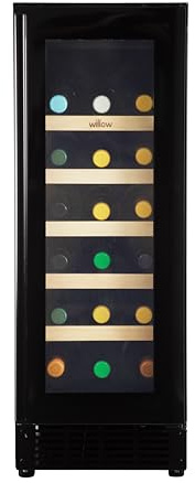 Willow W30WCB 20 Bottle Under Counter Wine Cooler, 60L Built-In Wine Fridge with Touch Control Digital Display and Front Vented Cooling - Black