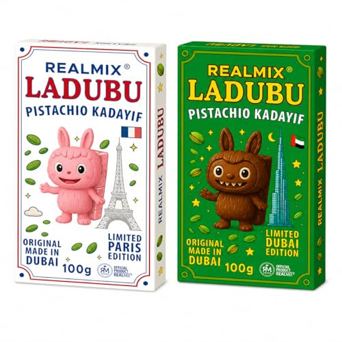 REALMIX LADUBU Cioccolato Di Dubai, Cioccolato Dubai Prodotto Negli Emirati (Cioccolato al Latte + Cioccolato Rosa)