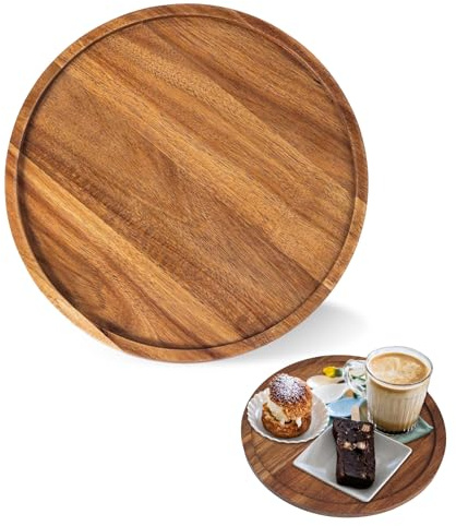 MDPUTY Holztablett Rund 20cm, Holzteller Akazienholz Serviertablett Rund Servierplatte Holz Holztablett Deko für Getränke Kaffee Geschirr