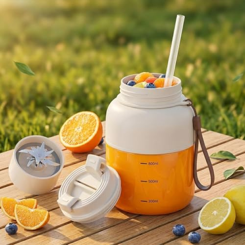 Mixeur Portable Sans Fil 800ml/1300ml pour Smoothies | Gobelet Mixeur Autonettoyant avec Double Couvercle pour Voyage(White,800ml)