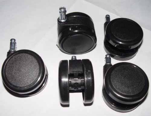 DELEX-Rollen 5 Stück Stuhlrollen für Teppich, Ø 65mm, 40kg Tragkraft, Schwarz, Gummi & Polyurethan (PU), Vorbaumontage, Geeignet für Weichen Boden