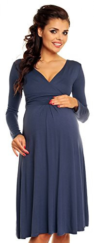 Zeta Ville maternité - Robe Jersey de Grossesse - Manche Longue - Femme - 890c (Bleu Gris, 42, XL)