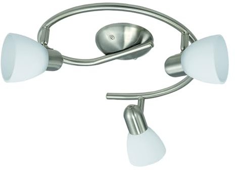 EGLO Deckenlampe Dakar 1, 3 flammige Deckenleuchte, Deckenspot aus Stahl | Farbe: Nickel matt, Glas: Milchglas mit Wischtechnik, weiß, Fassung: E14