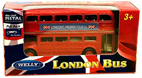 London Double Decker Red Bus Mini Model with Pull Back & Go Action Made of Die Cast Metal and Plastic Parts